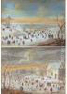 Paysage De Rivieres Gelees Animees De Patineurs