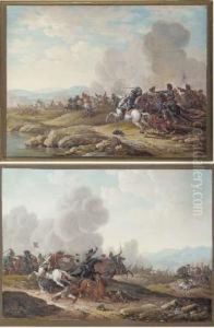 A Cavalry Battle By A River; And A Cavalry Skirmish by Louis Nicolael van Blarenberghe