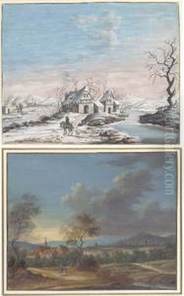 The Four Seasons: Houses By A
Frozen River; A Cloudy Extensivelandscape; Overgrown Ruins By A River;
And A Sunlit Riverlandscape - view 1