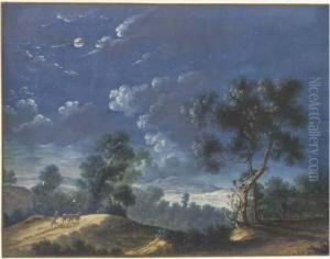 A Moonlit Landscape With A
Figure Leading Two Cattle, A Lake In Thedistance; And A Moonlit River
Landscape With A Town In Thedistance by Louis Nicolael van Blarenberghe