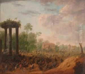 A Cavalry Engagement Beside Roman Ruins; A Companion by Louis Nicolael van Blarenberghe