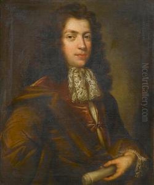 Portrait Of A Gentleman,
Half-length, In A Claret Coat With A Brown Wrap And A Lace Jabot,
Holding A Scroll - view 1