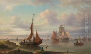 Hollandische Handels- Und Fischerschiffe In Der Mundung Der Zuidersee Bei Amsterdam by Elias Pieter van Bommel