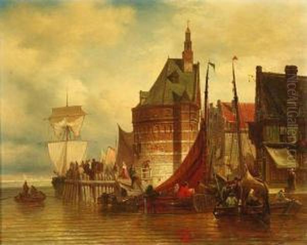 Reges Treiben An Der Bootsanlegestelle Eines Hollandischen Stadtchens - view 1