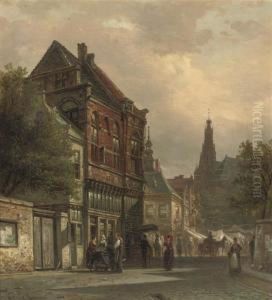 In A Sunlit Street, Hoorn by Elias Pieter van Bommel