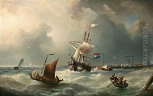 Schepen Op Woelig Water Voor De Kust Schepen Op Woelig Water Voor De Kust