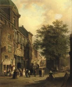 Daily Activities Near The Groothoofdspoort, Dordrecht by Elias Pieter van Bommel