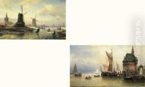 Barques De Peche Au Port Voiles Deployees by Elias Pieter van Bommel