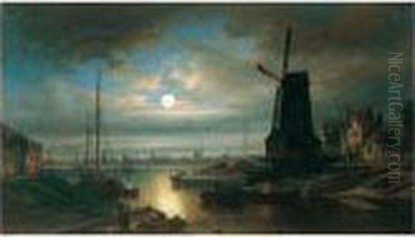 Nederlandse Stad Bij Maanlicht (dutch Town By Moonlight) - view 1