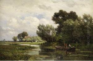 Landschaft Mit Wasserlauf Vor Baumigem Ufer