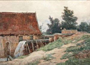 Figuren Bij Boerderij Met Watermolen by Jan Willem Van Borselen