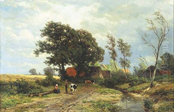 Koeienhoeders Op Een Veldweg Nabij Een Dorp (1874) - view 1