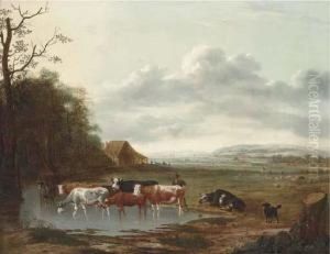 An Extensive Landscape With A Herdsman And Cattle An Extensive Landscape With A Herdsman And Cattle