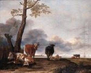 Cattle And Sheep By A Tree On A River Bank, Shipping Beyond