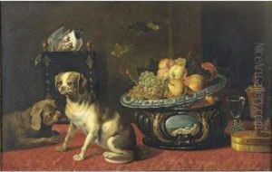 Still Life With Dogs And A Fruit Bowl ; Oil On Canvas]