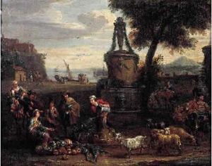 Villageois Sur La Place Du Marche by Peeter van Bredael
