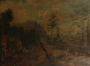 A Village Landscape With Riders by Jan Frans I Van Bredael