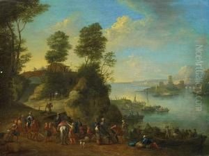 Flusslandschaft Mit Reitern Un Booten