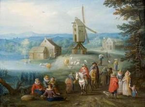 Voyageurs Dans Un Paysage Au Moulin - view 1