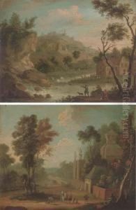 A Landscape With Figures On A Track By A Country House by Jan Pieter Van Bredael I