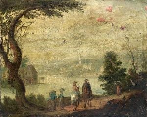 Travellers On Horseback On A Country Path Beside A Lake