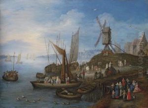 Sailing Boats And A Windmill At A Port