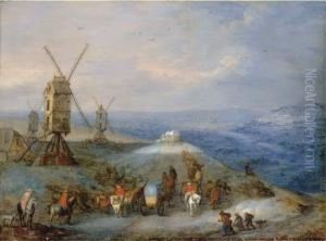 An Extensive Open Landscape With Travellers On A Path by Joseph van Bredael
