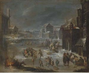 A Village With Peasants Playing 
Skittles And Drinking; And A Winterlandscape With Skaters