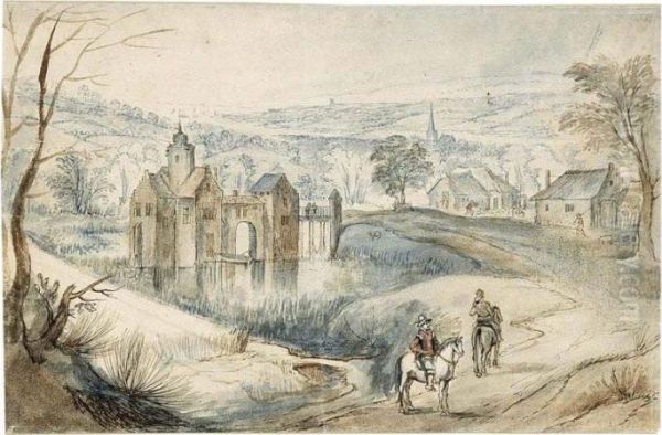 Landscape With A Castle Near A Village And Horsemen On A Path In The Foreground - view 1