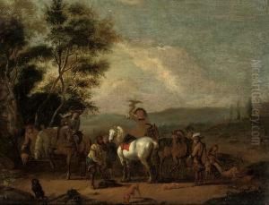 A Wooded Landscape With A Hawking Party At Rest