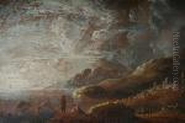 A Landscape With Travellers On A Hillsidebefore A Town - view 1