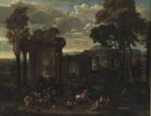 Figures At A Country Fair Near Roman Ruins, A Classical City Beyond