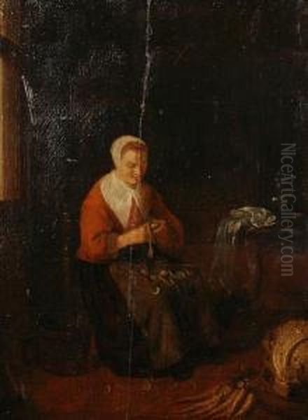 A Girl Peeling Potatoes - view 1