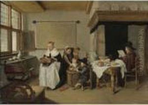 A Domestic Interior With A Family by Quiringh Gerritsz. van Brekelenkam