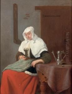 A Woman Seated At A Table, Holding A 'roemer'