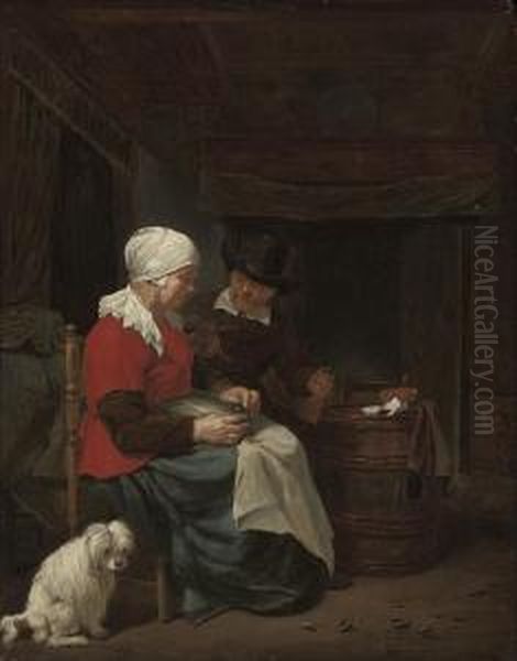 A Couple Seated In An Interior With A Dog - view 1