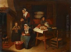 Interieur Mit Zwei Frauen Und Zwei Kindern