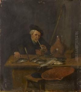 Un Etal De Pecheur A La Ligne Avec Perches Et Brochets by Quiringh Gerritsz. van Brekelenkam