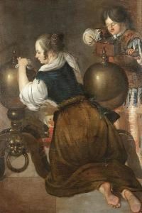 A Young Woman And A Boy Polishing Fire-dogs by Jan Gerritsz van Bronchorst