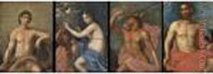 A Set Of Four Paintings Representing Roman Gods: Jupiter; Mercury; Venus; Apollo A Set Of Four Paintings Representing Roman Gods: Jupiter; Mercury; Venus; Apollo