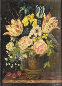 Still Life Of Flowers In A Stone Urn