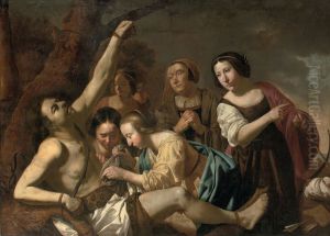 Saint Sebastian Attended By Saint Irene by Jan Van Bijlert