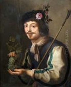 Schafer Mit Blumengeschmucktem Hut. by Jan Van Bijlert