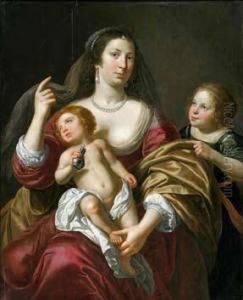 Madre Con Nino En Sus Brazos Y Una Nina. by Jan Van Bijlert