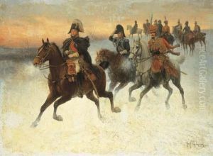 Le Marechal Ney Et Napoleon Et Leurs Troupes Pendant La Campagne Derussie by Jan van Chelminski