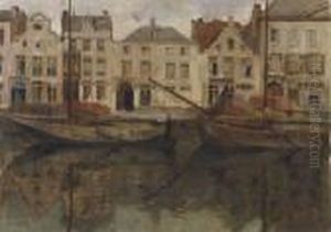 Sailing Vessels From Yrseke In A Harbour by Jean Van Cleemput