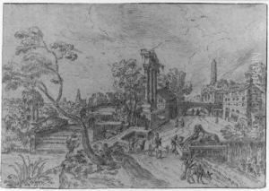 Travellers On A Road Leading Through A Classical Town Travellers On A Road Leading Through A Classical Town