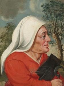 A Peasant Woman, Half-length, With A Sickle And Spade by Marten Van Cleve