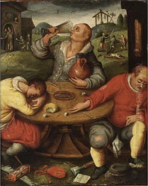 Peasants Drinking Outside An Inn, With A Skirmish In The Background - view 1