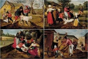 Peasants Slaughtering A Hog Within A Town Setting